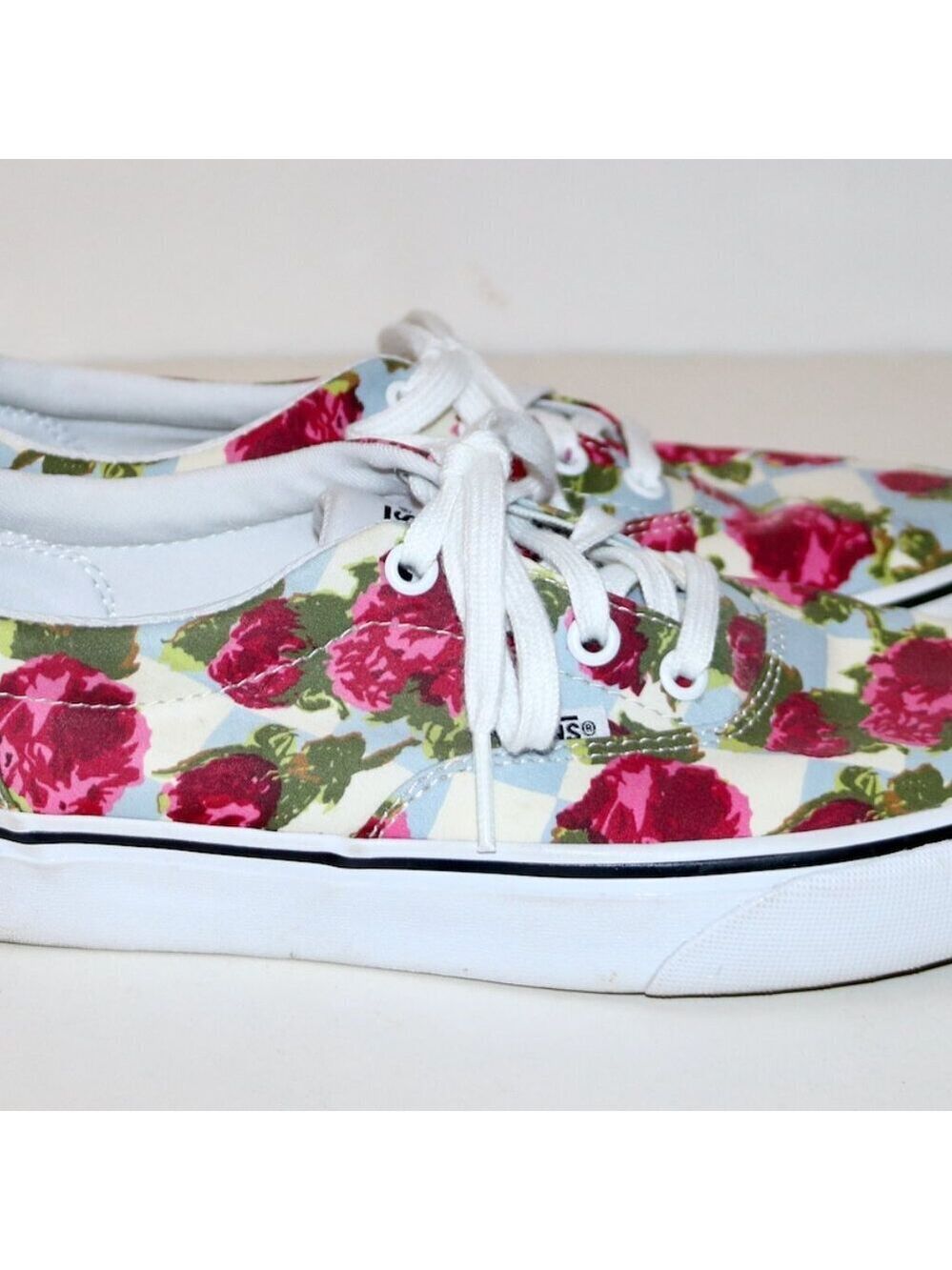 VANS checkerboard roses floral lace up Canvas Low Skate sneakers coastal 7.5 - Picture 6 of 10